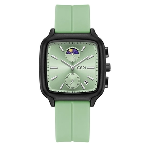 Minimalist square mint green watch with silicone strap and date display by GEDI