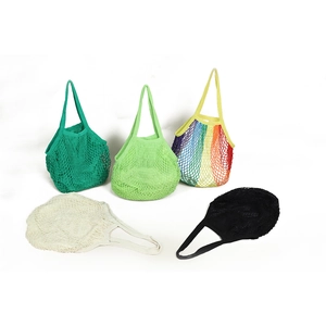 Eco-friendly mesh shopping bags in five colors including green and rainbow stripes