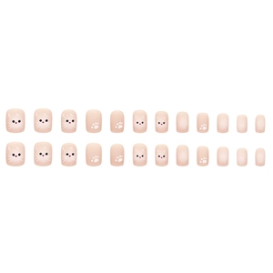 Short square press-on nails set with cute cat paw patterns in blush pink color