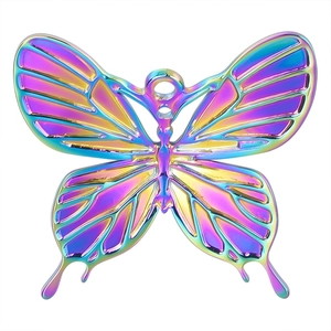 Minimalist butterfly stainless steel pendant with iridescent metallic color gradient