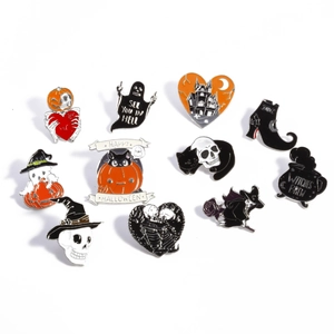 Set of 11 Halloween enamel pins featuring ghosts pumpkins and witch themes for clothing