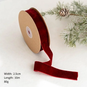 Deep red 2.5cm velvet ribbon roll for Christmas DIY crafts and gift wrapping
