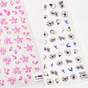 Nail Art Stickers Ultra Thin Flexible Self Adhesive Sakura Floral Petals Japanese Style Manicure Decoration DIY