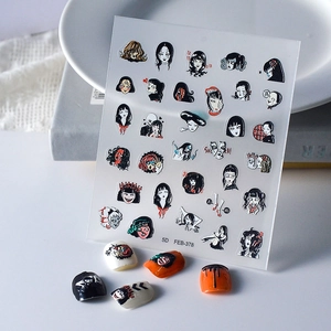 5D Embossed Nail Stickers Relief Dark Horror Manga Style Japanese Goth Self Adhesive Manicure Decals Women Beauty