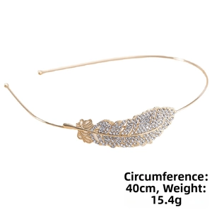 Detail of gold feather headband with rhinestones, 40cm circumference, 15.4g weight