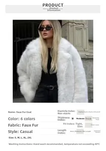 Détails de la veste en fausse fourrure blanche avec guide des tailles pour look d'hiver