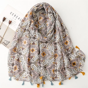 Retro Ethnic Bohemian Scarf Shawl Polyester Voile Paisley Print Tassels Sun Protection Travel Accessories For Women