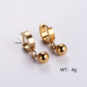 Polished 18k gold plated stainless steel hoop earrings with hanging solid round beads