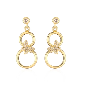18K gold plated copper butterfly earrings with zircon accents on a clean white background