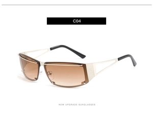 Detail of Y2K hollow metal frames and gradient tea lenses on retro sunglasses