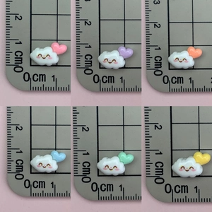 Miniature resin clouds with colorful hearts for nail art and jewelry making