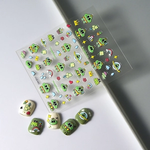 Frog Prince Nail Art Stickers 5D Embossed Cute Cartoon Self Adhesive Decals For Manicure Decoration Rainbow Crown
