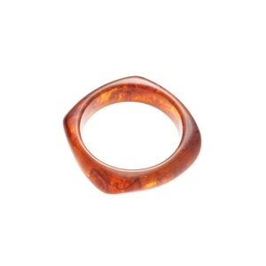 Retro geometric square resin bangle with amber tortoise shell pattern in orange and brown