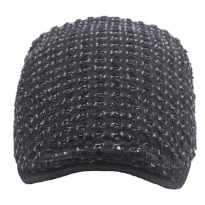 Classic dark grey tweed newsboy cap with textured fabric and adjustable brim