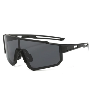 Outdoor cycling sports sunglasses with matte black frame and integrated grey shield lens