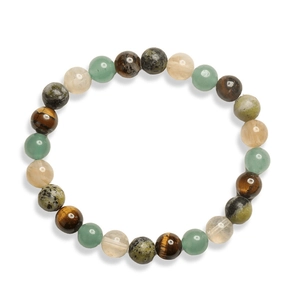 Bracelet en perles de pierre naturelle 8mm avec oeil de tigre et aventurine sur fond blanc
