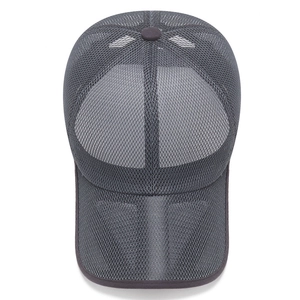 Breathable dark grey mesh sun hat with hollow brim design for summer outdoor activities