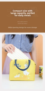 Macro detail of large opening design for easy storage in cartoon lunch bag