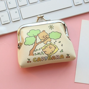 Detail of Capybara coin purse showing metal clasp and cute fabric texture pattern