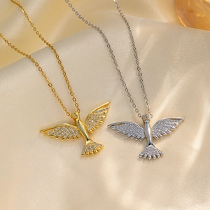 Phoenix Bird Spreading Wings Pendant Necklace Stainless Steel With Zircon Inlaid Light Luxury Minimalist For Women