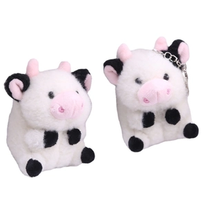 Llavero de peluche vaca de dibujos animados con manchas blancas y negras para bolsos