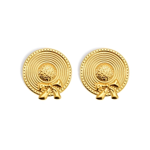Boucles d'oreilles dorées en forme de chapeau avec nœud papillon, style vintage