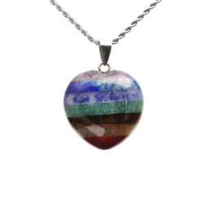 Retro Chakra necklace with heart-shaped crystal pendant and silver twisted chain