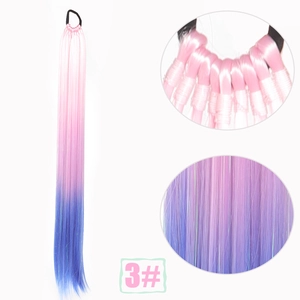 Detail of 70cm gradient pink to blue ponytail hair extension with elastic band