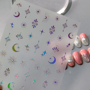 Adesivi Per Unghie 3D Rilievo Olografici Motivi Luna Stella Celesti Autoadesivi Metallici Decorazione Unghie Bohémien