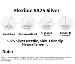 Detail of S925 sterling silver needles showing flexibility and hypoallergenic material