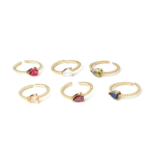 Adjustable gold rings with colorful pear-cut cubic zirconia stones and beaded bands