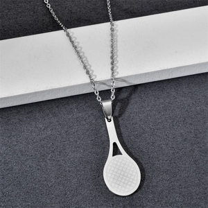 Collier avec pendentif raquette de tennis en acier inoxydable poli pour hommes et femmes