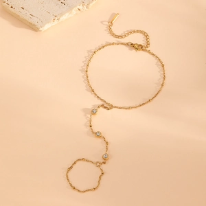 Elegant 18k gold plated butterfly heart slave bracelet with sparkling zircons