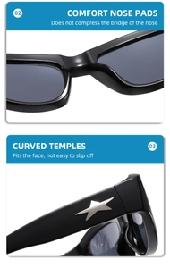 Detail of comfortable nose pads and anti-slip temples with silver star on cat eye sunglasses