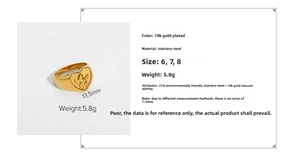 Detail of 18K gold plated cupid angel heart ring showing 13.5mm width and 316L material
