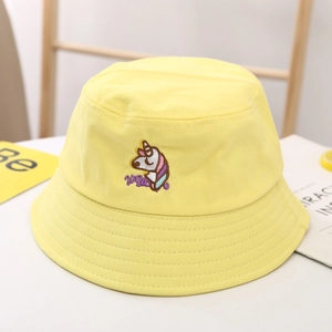 Chapeau de soleil jaune pour enfants avec broderie licorne en coton respirant