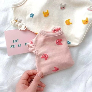 Cute cartoon pet vest set for small dogs and cats featuring ruffles and soft knit fabric