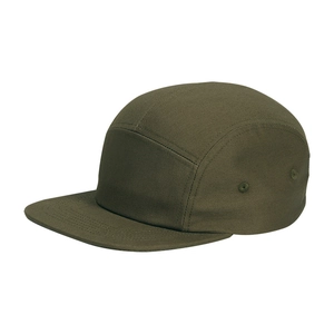 Detail view of the 5-panel camper hat stitching and side ventilation eyelets