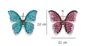 Detailed view showing butterfly brooch dimensions of 3.0 cm width with rhinestones