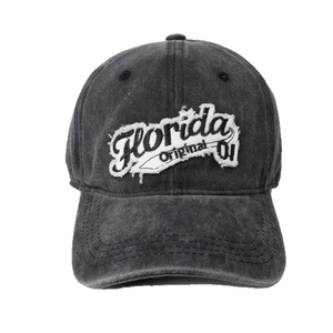 Vintage dark gray washed denim baseball cap with Florida embroidery and wide brim