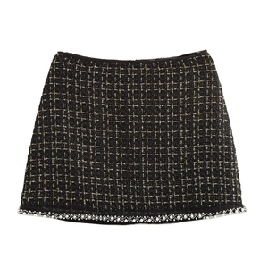 Minigonna Elegante In Tweed Nero Con Filo Dorato E Finiture In Künstliche Perle E Strass Stile Vintage Per Donna