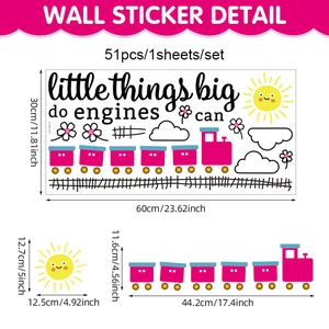 Cartoon wall decal set for kids room with pink train sun and clouds size 60x30cm