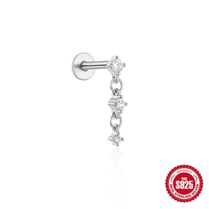 925 sterling silver flat back stud earring with diamond tassel chain and round clear gems