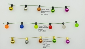 Close-up of decorative electroplated plastic mini bulb bead strings in various colors
