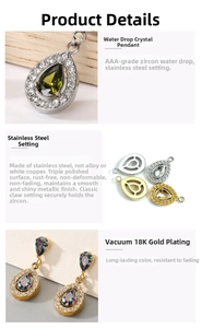 Detail of 18K gold plated stainless steel teardrop earrings with AAA zircon inlay