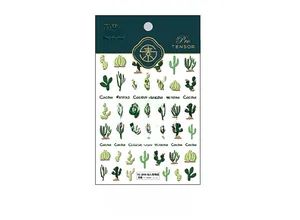 Detailed view of TS-2840 cactus nail art stickers with embossed matte green illustrations