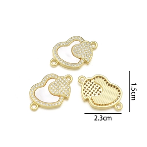 Gold-plated interlocking heart pendant with mother-of-pearl and crystals, 2.3cm size