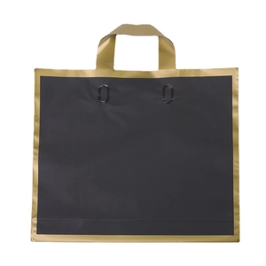 Frosted black shopping bag with luxury gold trim handles for boutiques and gift shops