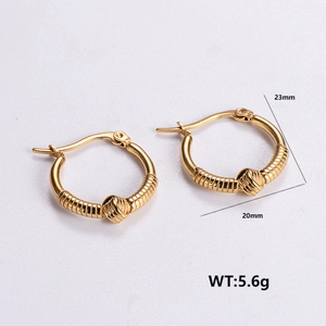 18k gold plated stainless steel hoop earrings with textured spiral wave design, 23mm size
