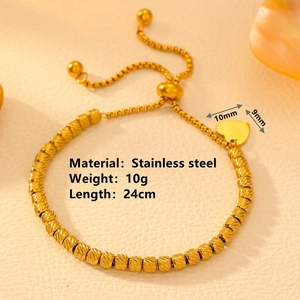 Gold stainless steel heart pendant bracelet with adjustable bead chain and 24cm length